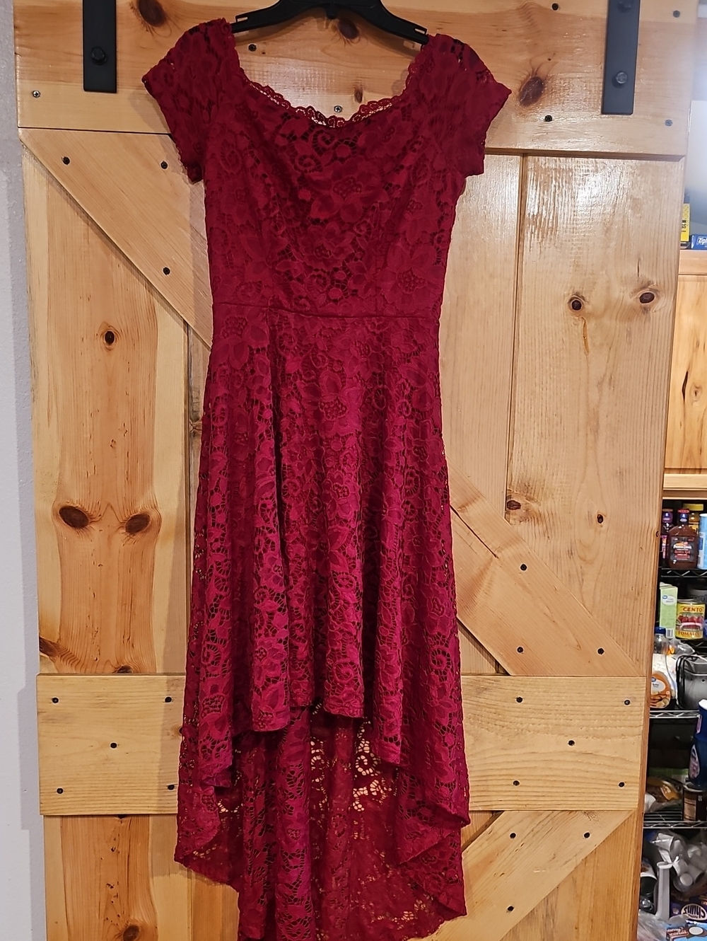 Women's Lace High-Low Dress in Wine Red - Elegant Occasion Wear